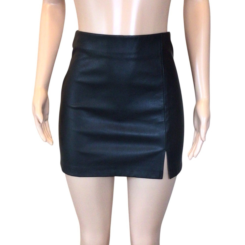 Joe B by Joe Benbasset Faux Leather Mini Skirt Black Medium Side Slit Bodycon